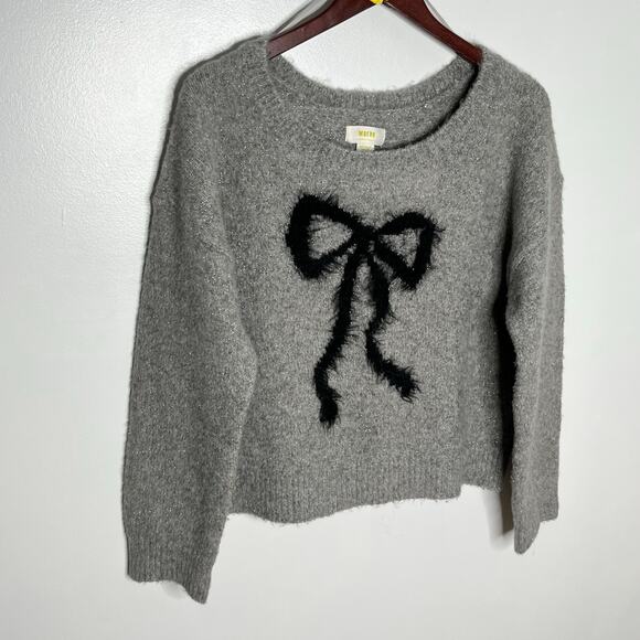 Anthropologie Maeve Bow Sweater Womens Medium Gray Novelty Metallic Sparkle - Picture 3 of 10